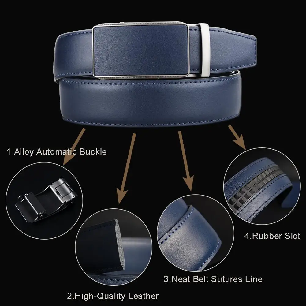 Famous Brand Belt Men Top Quality Genuine Luxury Leather Belts for Men Strap Male Metal Blue Leather Automatic Buckle Belts Men