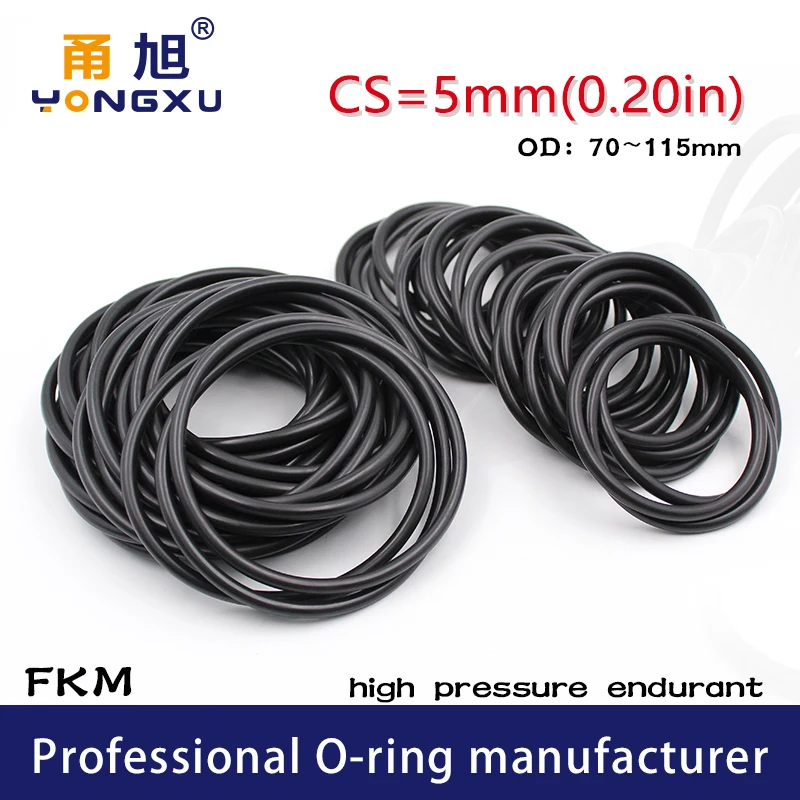 Fluorine rubber Ring Black FKM Orings Seal CS5mm OD70/75/80/85/90/95/100/115*5mm Ring Seal Gasket Oil Ring Fuel Sealing Washer