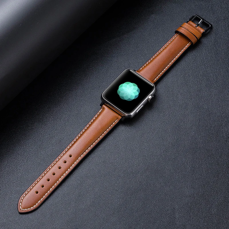 Leather strap For Apple watch band 44mm 40mm 38mm 42mm iwatch Genuine leather watchband correa Apple watch 6 5 4 3 se bracelet