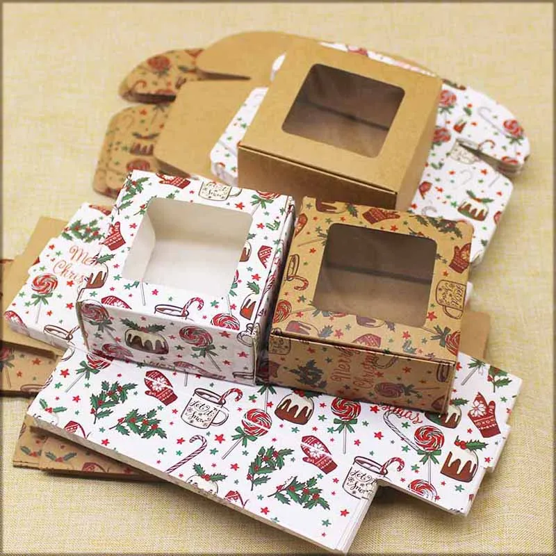 10pcs Handmade Marbling Clear Window Box Cardboard DIY Gift Soap Jewelry Box Package Bag Christmas Party Birthday Wedding Decor