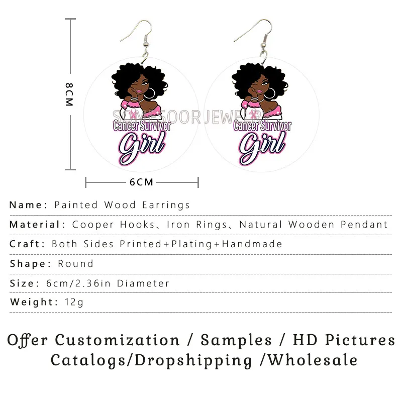 SOMESOOR Afro Curly Natural Hair Delta Girl Wooden Drop Earrings Black Essential Workers Cancer Survivor Dangle For Women Gifts