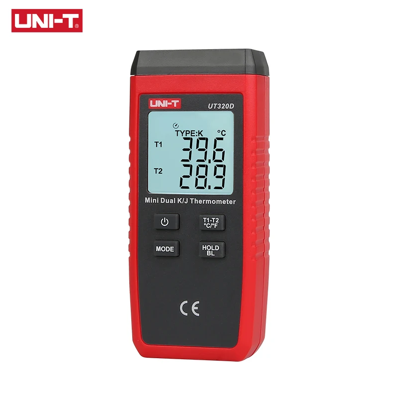 UNI-T UT320A UT320D Mini Contact Type Digital Thermometer Dual Channel K/J Temperature Meter LCD Backlight Data Hold Thermostat