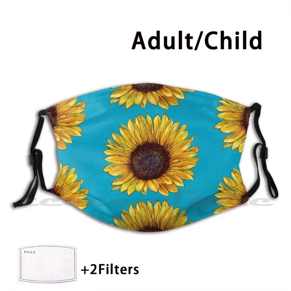 

Sunflower Custom Pattern Washable Filter Pm2.5 Adult Kids Mask Sunflower Flower Yellow Sun Flower Sunshine