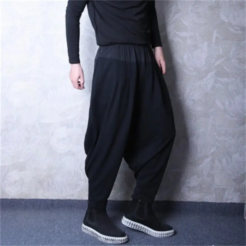 Men's Casual Pants Autumn Winter New Pure Color Elastic Waist Design Low Grade Harlan Pants Fashion Loose Trend Small Foot Pants