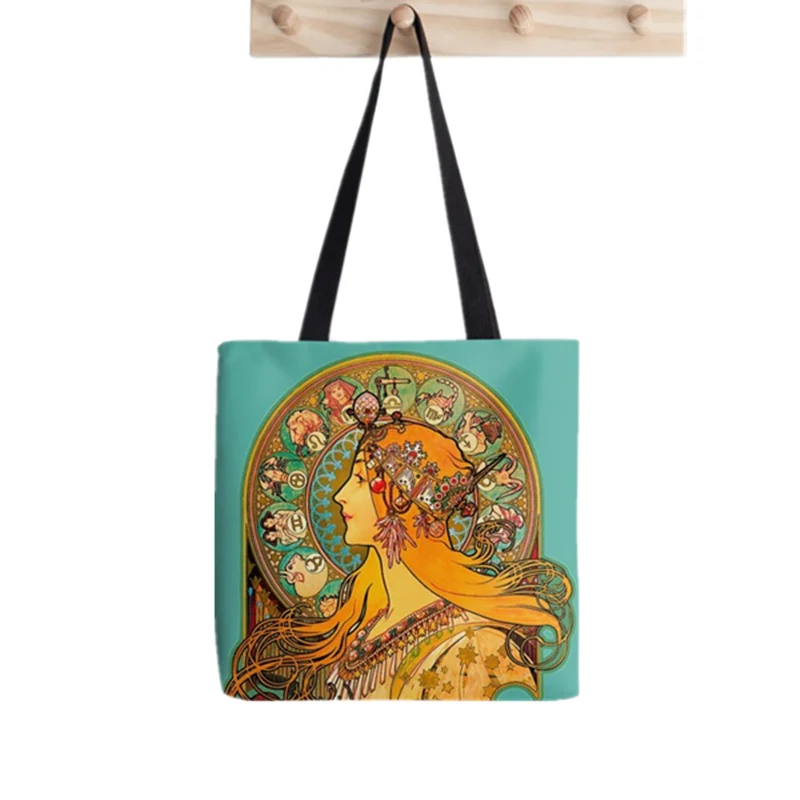 

2021 Shopper Alphonse Mucha Printed Tote Bag women Harajuku shopper Funny handbag girl Shoulder shopping Lady Canvas Bag