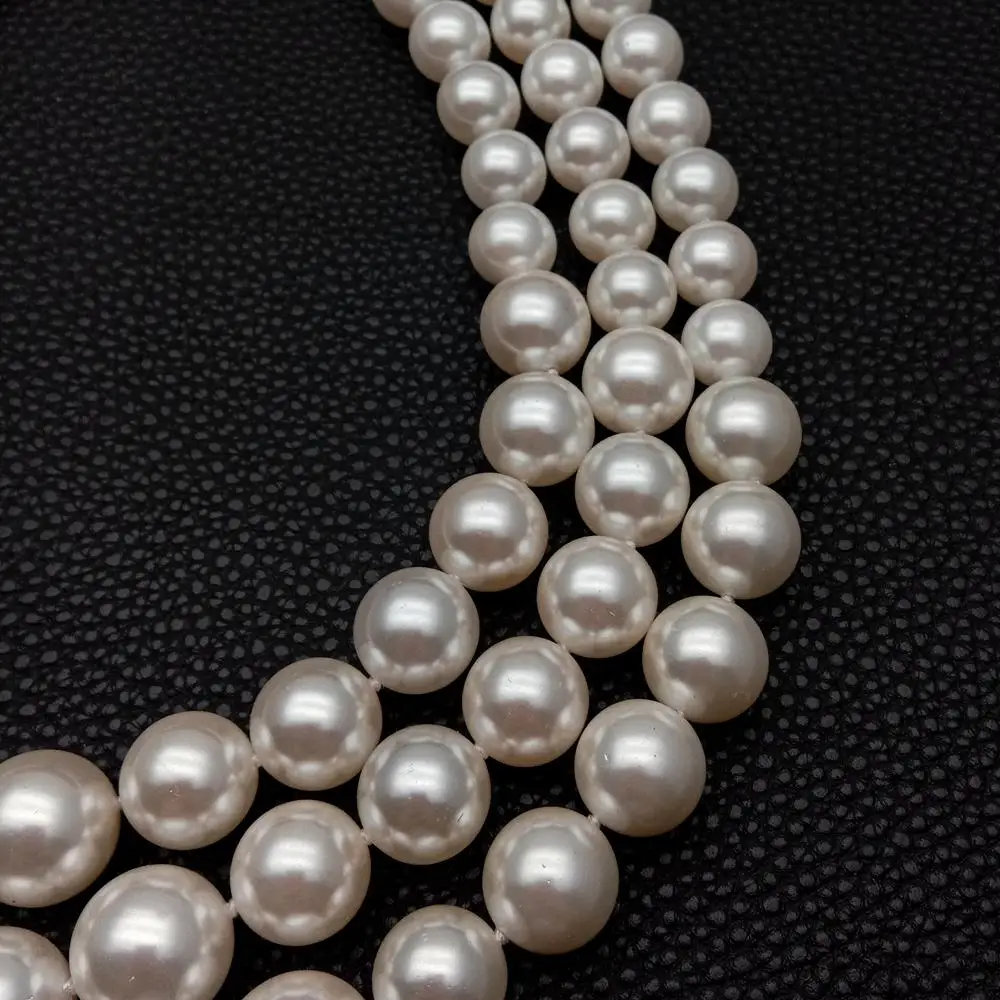 Y·YING 3 Rows White Sea Shell Pearl Graduated Necklace Multi Layers Jewelry