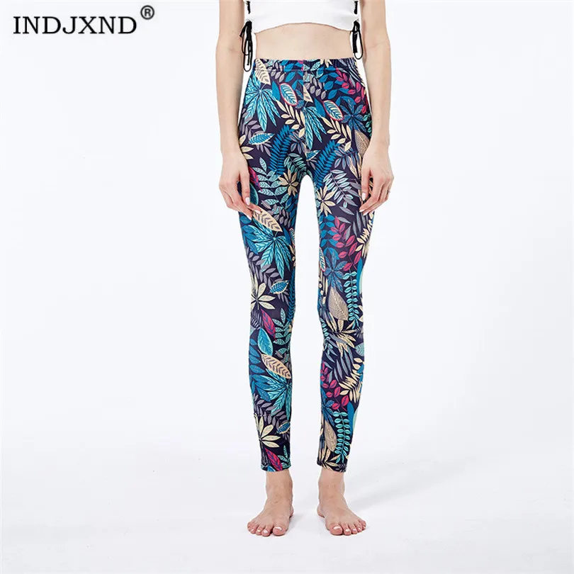 INDJXND Legging Olahraga Bawahan Seksi Celana Daun Bunga Wanita Elastis Pinggang Peregangan Capris Celana Olahraga Perempuan Cetakan Tie-Dye