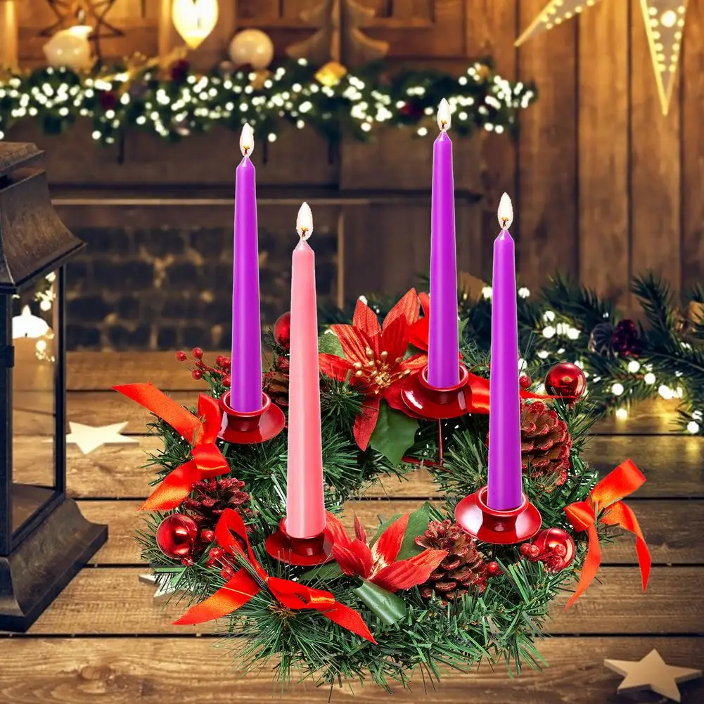 

Christmas Advent Wreath Candlestick Durable Material Decoration With 4 Christmas Candles Pine Cone Bow Ribbon Christmas Wreath