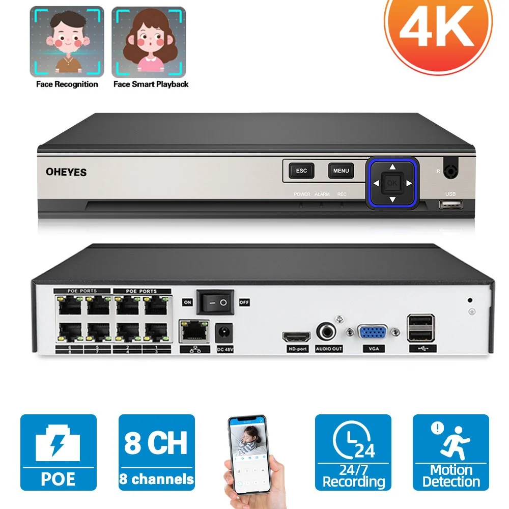 Imagem -01 - Network Video Surveillance Recorder Sistema de Câmera de Segurança Detecção de Rosto Canais 8mp Poe Nvr H.265 Cctv ip 4k 4ch network video surveillance recorder sistema de camera de seguranca deteccao de rosto canais 8mp poe nvr h265 cctv ip 4k 4ch 01