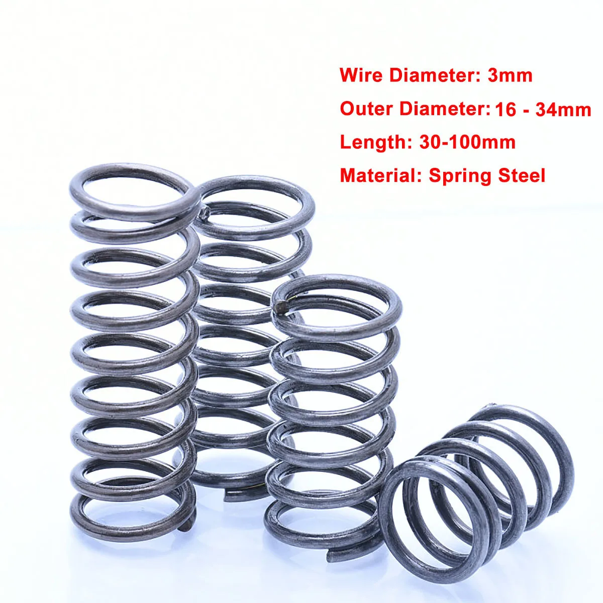 

5pcs Wire Dia 3mm Black Compression Spring Spring Steel Y-type Spiral Pressure Spring Length 30 - 100mm Outer Dia 16mm - 27mm