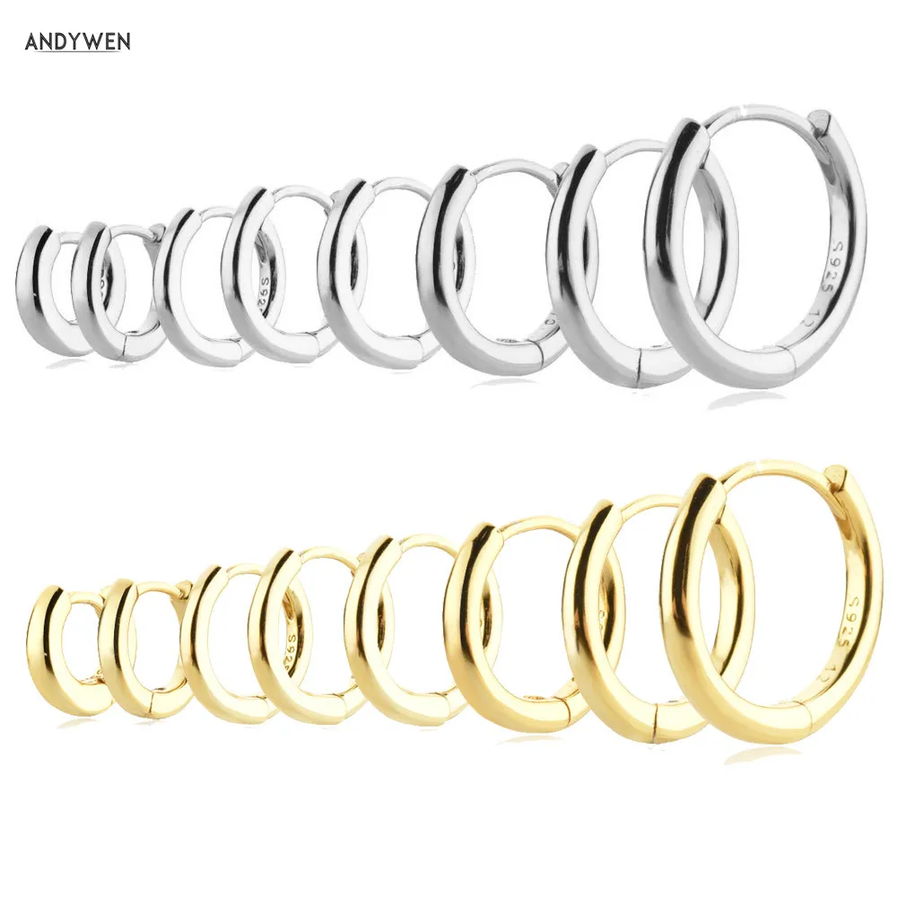 ANDYWEN argento Sterling 925 oro 5mm -12mm pianura spessore Huggies dimensioni cerchio cerchio gioielli di lusso 2021 gioielli da donna regalo di