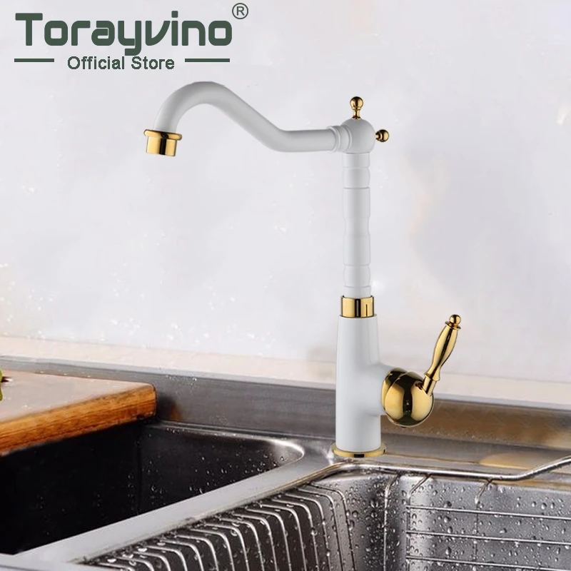 

white faucet with gold bathroom Rotatable mitigeur lavabo salle de bain kitchen luxury tap deck mounted hot & cold mixer faucets