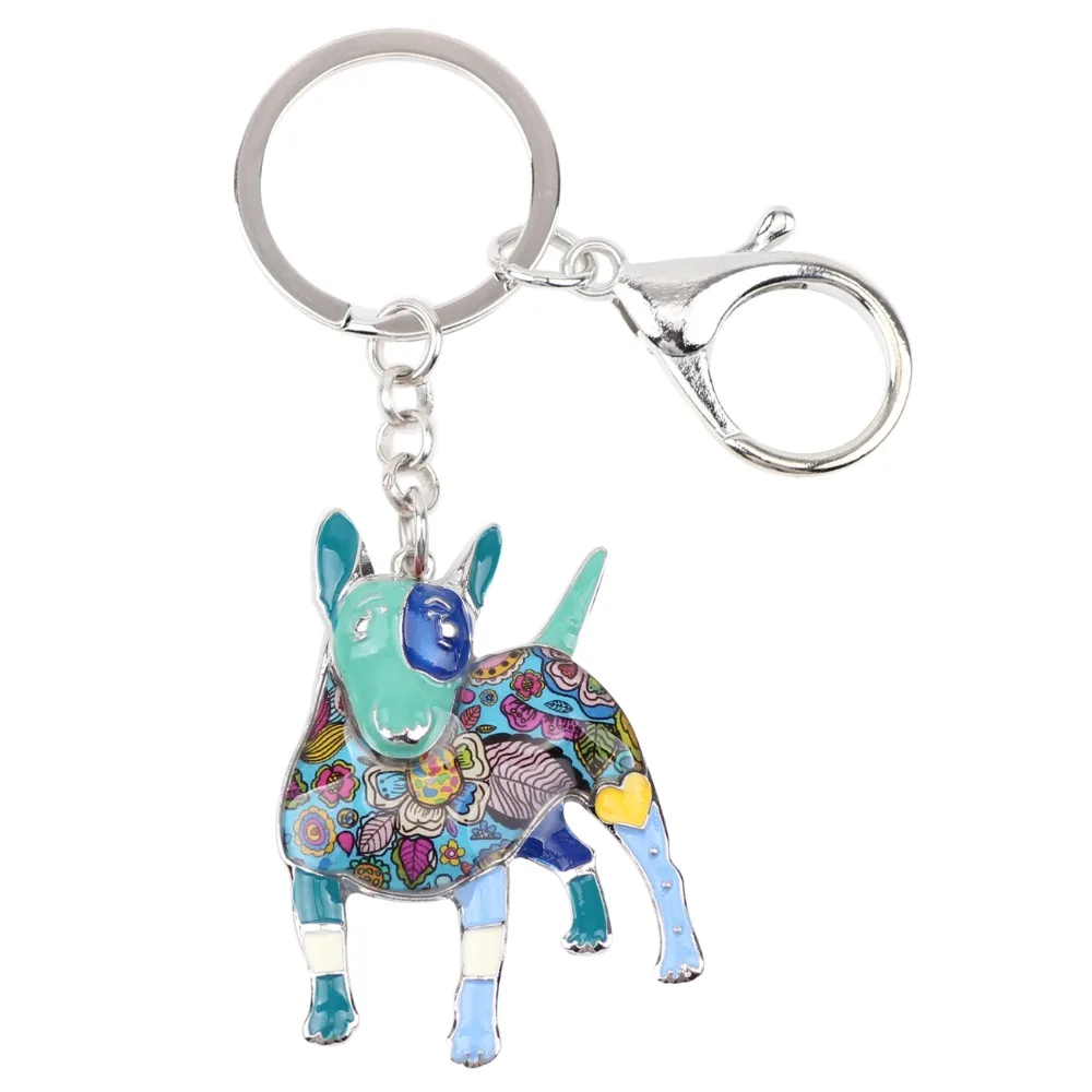 Bonsny Enamel Bull Terrier Key Chain For Women Handbag Pendant Keychain Key Ring Car Accessories 2017 New Charm Jewelry Gifts