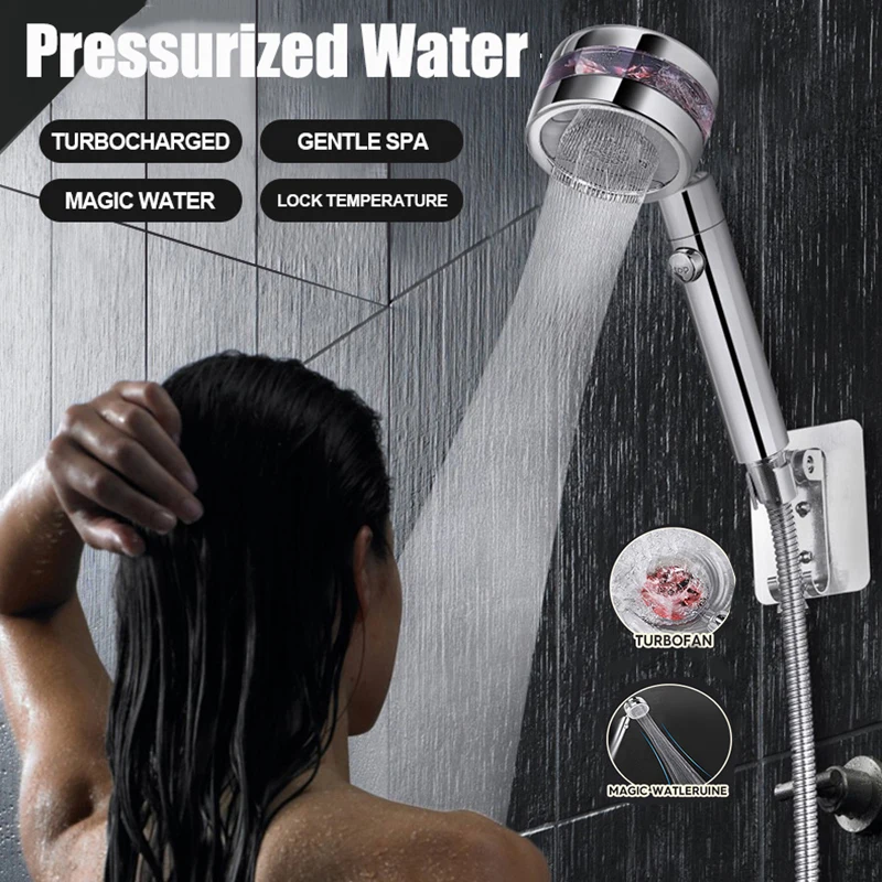 Hand Shower Head Adjustable 360 Degrees Rotating Double-Sided Turbocharged Shower Head Shaking Head With Switch On/Off Button