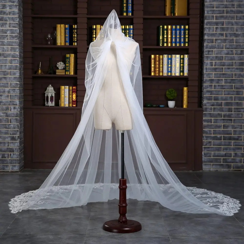 2022สีขาว3M Wedding Veils Combe Long Lace Edge ผ้าคลุมหน้าเจ้าสาวด้วยหวีโลหะสำหรับงานแต่งงาน Veil อุปกรณ์จัดงานแต่งงาน