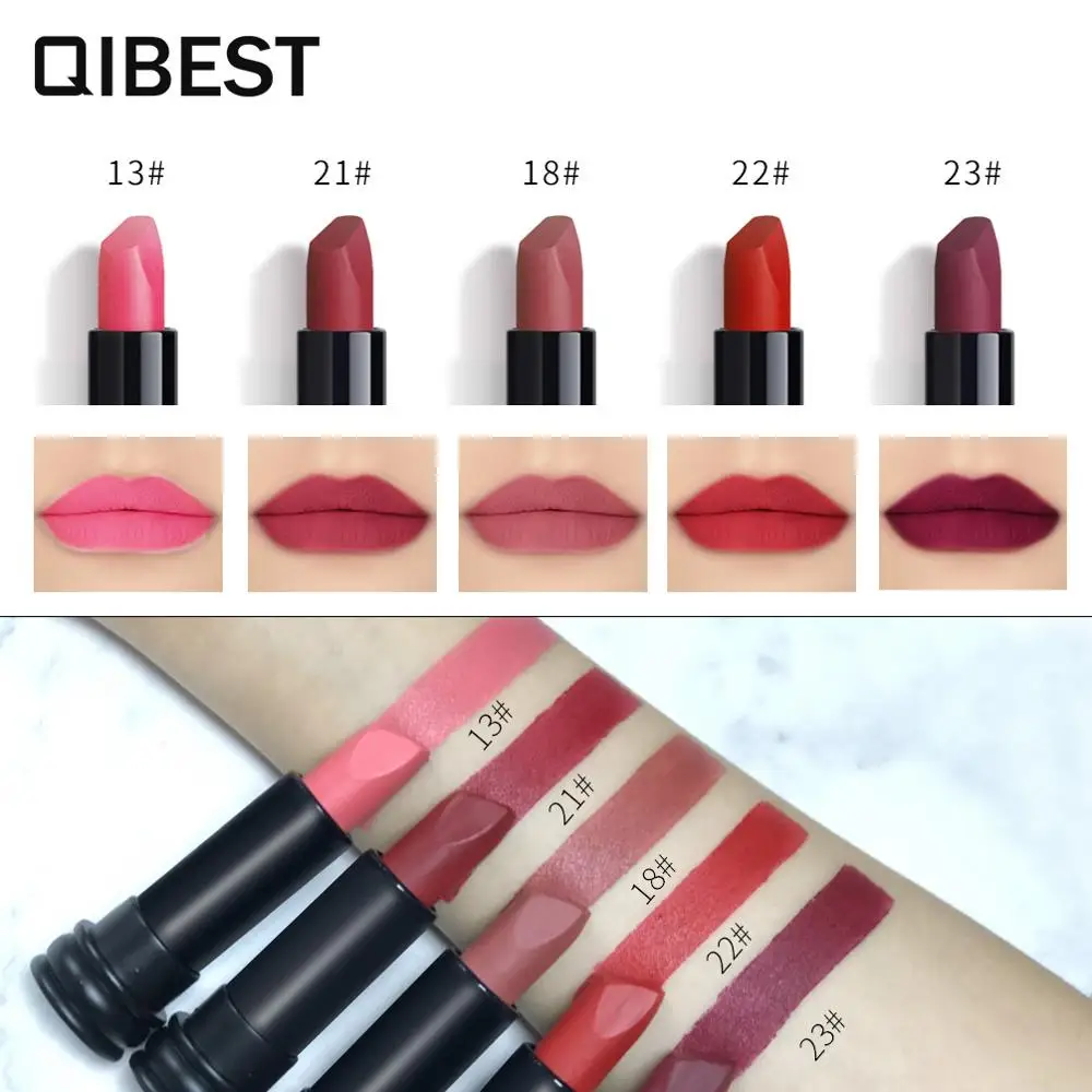 QiBest 5Pcs Set di rossetti in velluto opaco Sexy moda donna idratante rossetto rosso trucco Kit cosmetico di bellezza