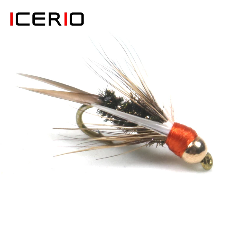 ICERIO 8PCS Brass Bead head Prince Red Collar Nymph Trout Fly Fishing Lures