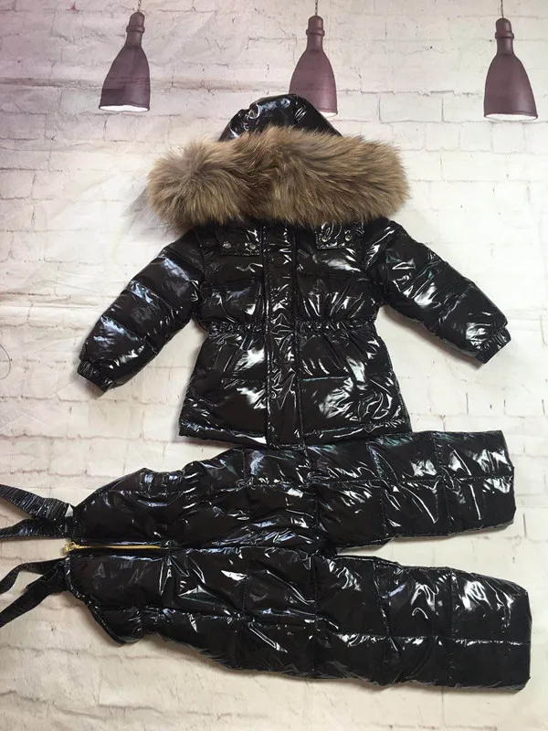 

2021 winter jacket child snowsuit girl jackets+pant boy suit real fur outerwear parka snowsuit ski suit child winter overcoat