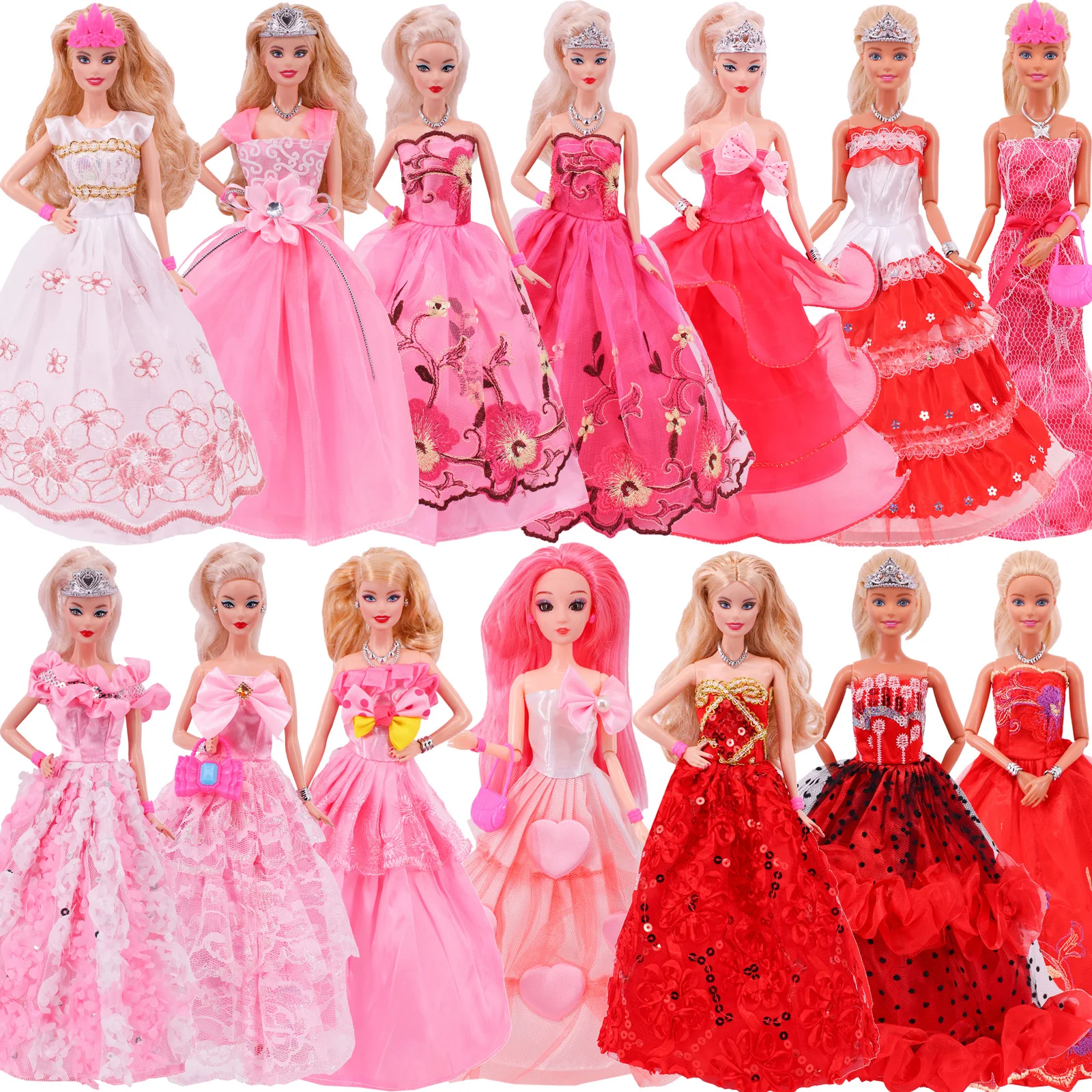 Ropa y accesorios de muñeca RedPink, vestido de princesa, vestido de fiesta de banquete, hermoso vestido de tul bordado para BarbieesBJD, accesorios