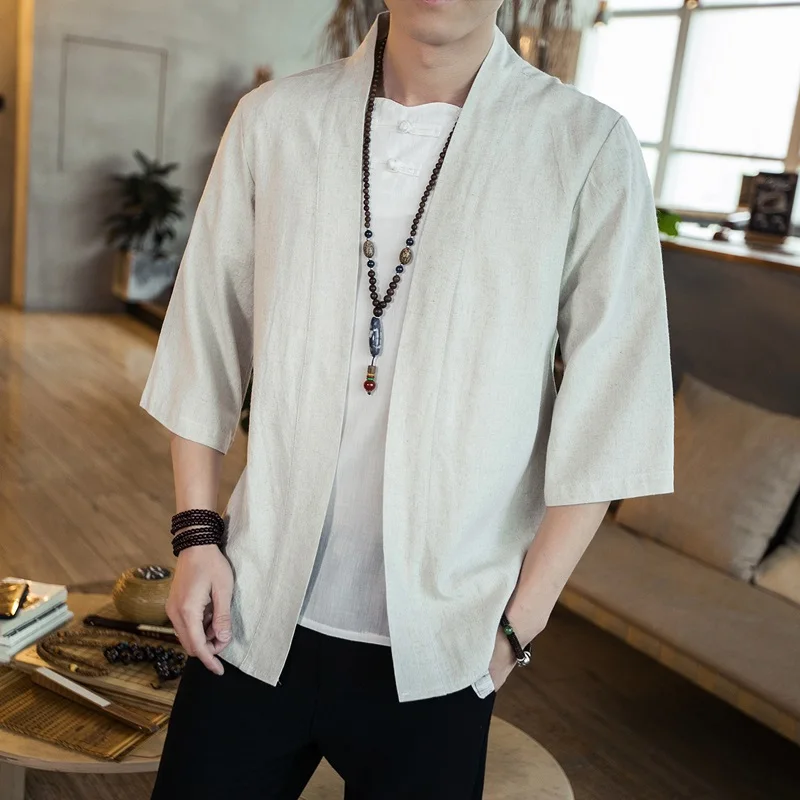 Japanese Kimono Men Cardigan Streetwear Yukata Male Shirt Haori Mens Kimono Shirt Traditional Japanese Samurai Clothing 4XL 5XL