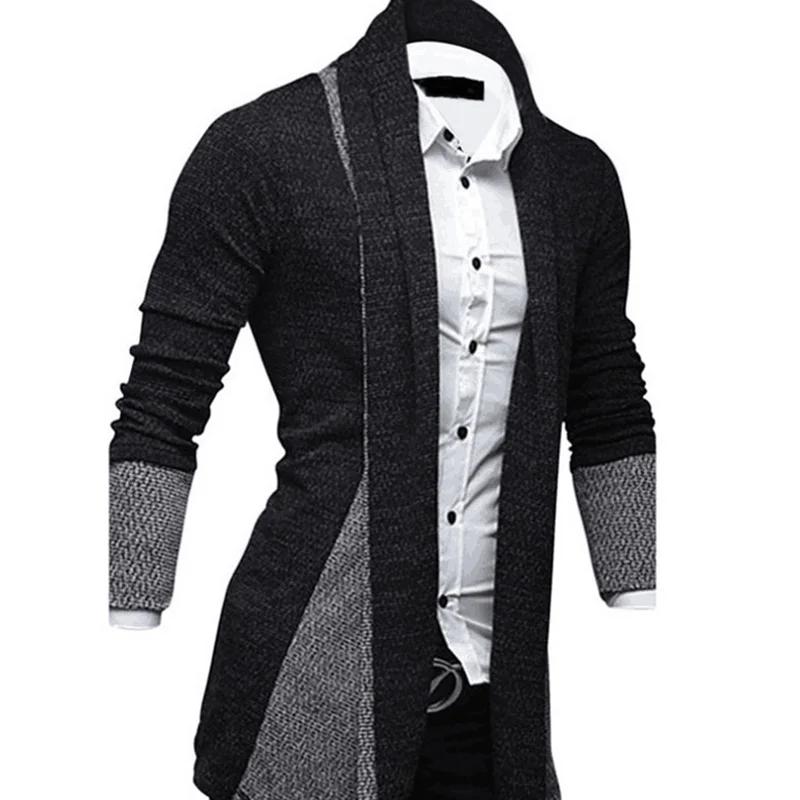 Men Sweater Slim Long Sleeve Knitted Cardigan Trench Coat Jackets Business Top H9