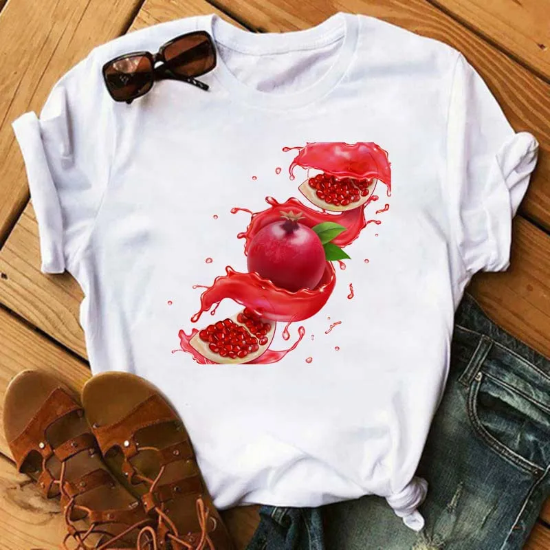 Maycaur New Kawaii Fruits Strawberry Print Women Tops Casual Female Short-sleeved Streetwear Black Round Neck Oversized T-shirts