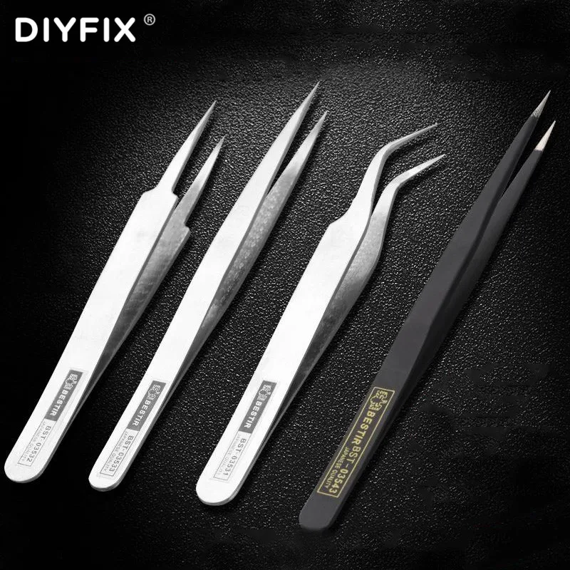 DIYFIX Anti-static Stainless Steel Tweezers Kit Eyelash For Mobile Phone Electronic Components Copper Wire Picking Repair Tool