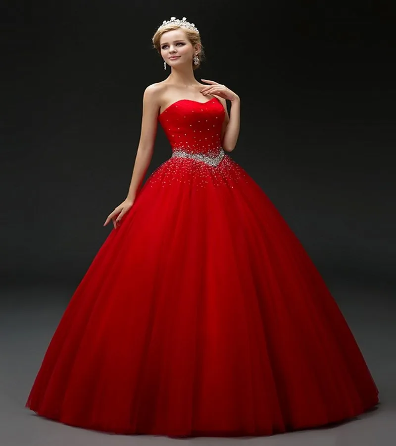 Red Tulle Quinceanera Dress 2024 Sweetheart Beaded Sequins Prom Party Princess Sweet 16 Ball Gown Vestidos De 15 Años