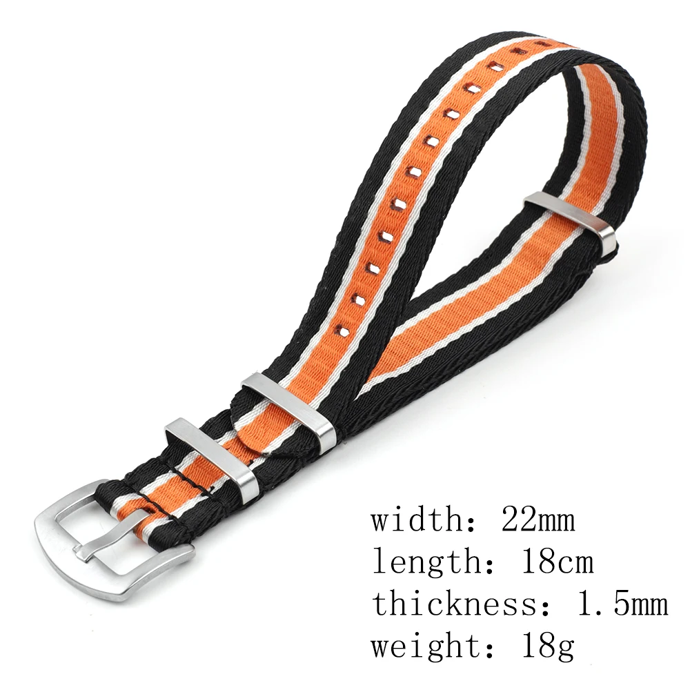 Onthelevel Herringbone Seatbelt Long Strap 22mm Watchband For Omega Orange Blue Black Stripe Wristband Skin-friendly Material #E