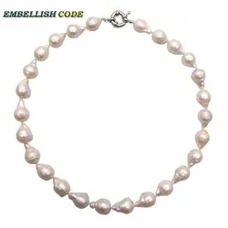 different Normal size baroque pearl necklace tissue nucleated flame ball shape white color low price natural freshwater pearl