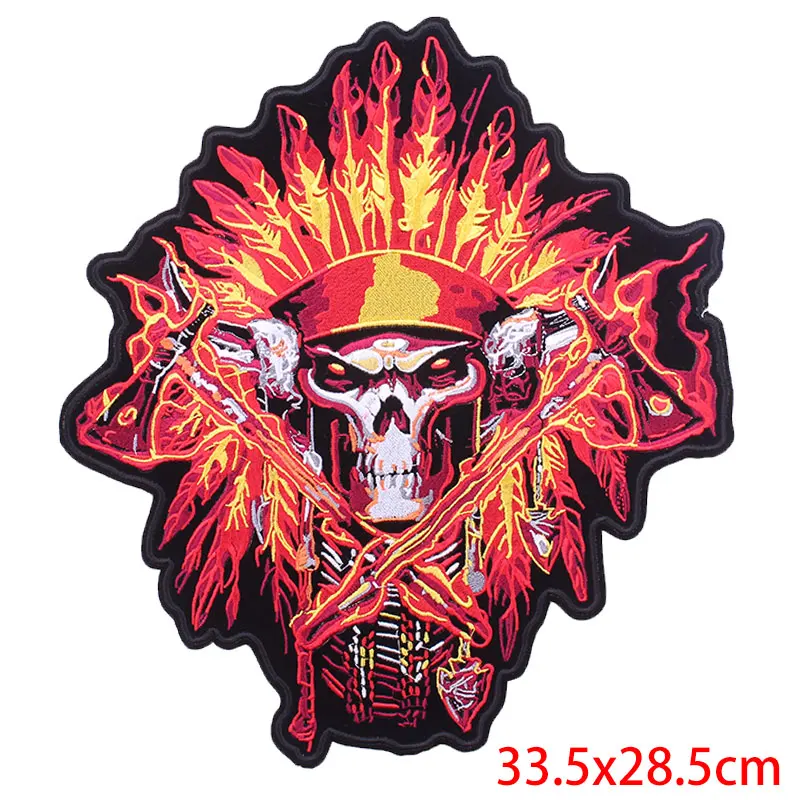 Rose Skull Big Patch Motorcycle Embroidered Patches For Clothes Stickers Biker Patches Hippie Patch Applique Jacket Accessories