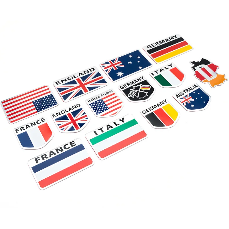 

1 Pcs 3D metal Alloy Germany United Kingdom Italy India France National Flag Car Badge Emblems Sticker Motorcycle Decal