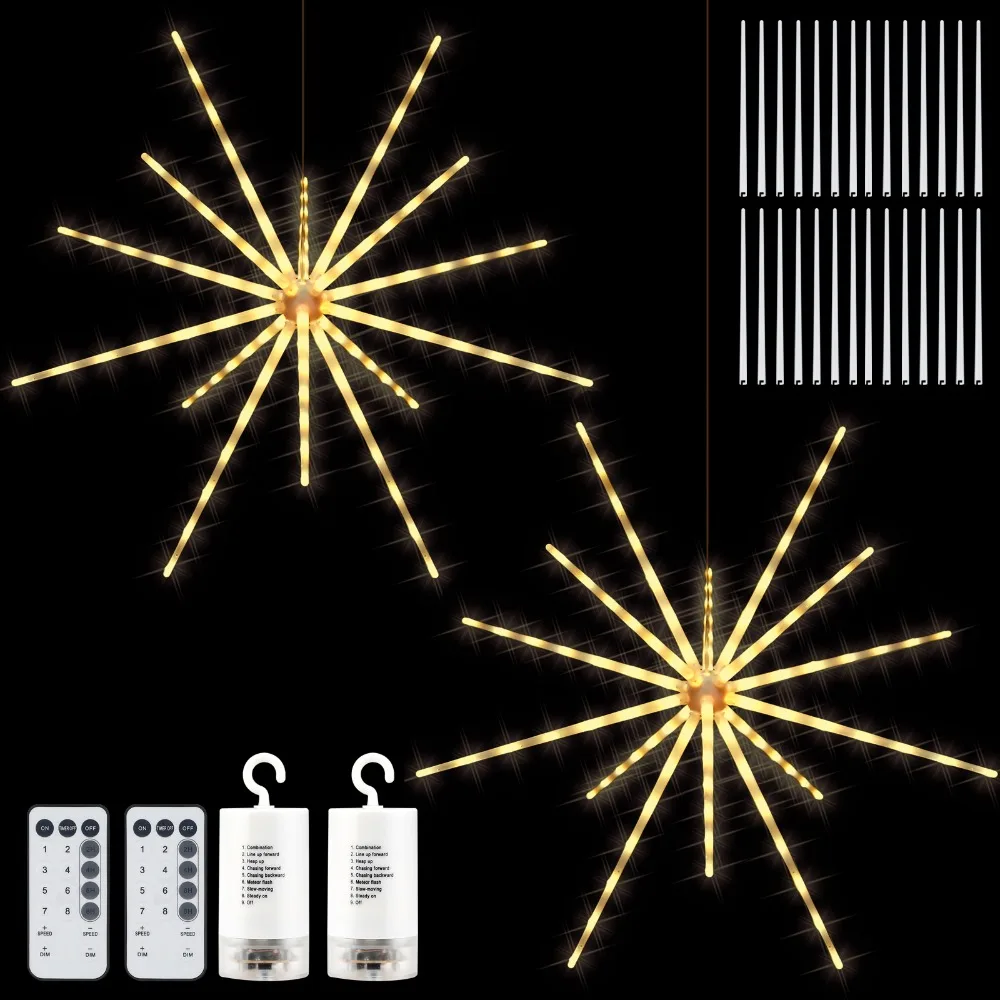 New LED Meteor Shower String Lights Remote 8 Modes Hanging Starburst Firework Lamp Christmas Garland Fairy Lights Festival Decor