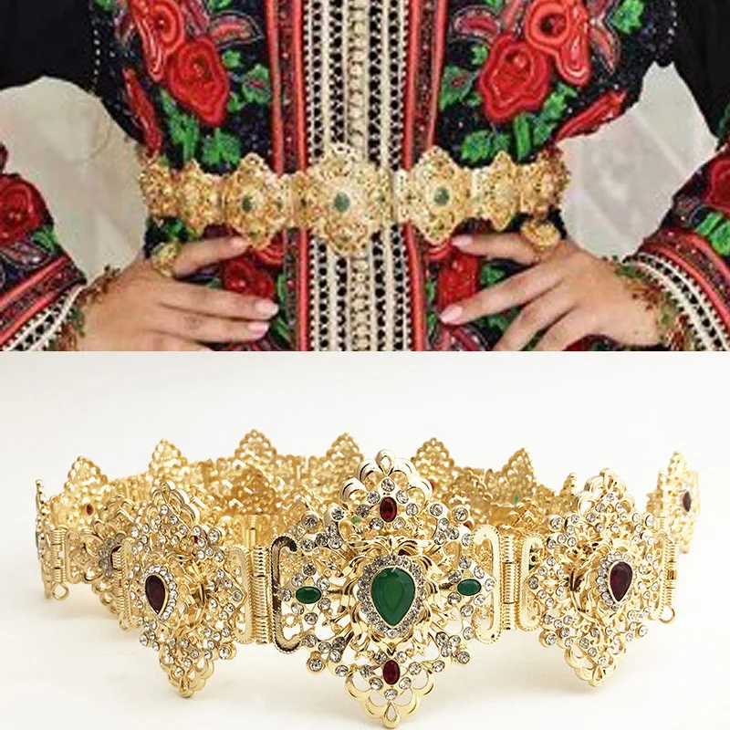 Morocco crystal metal waist chain caftan jewelry Algerian wedding belt water drop crystal full rhinestones beautiful belt