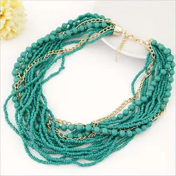 Handmade Small Beads Necklace Women Fashion Multi Layer Vintage Necklaces Bohemian Jewelry Vintage Ethnic Chain Necklace Fashion