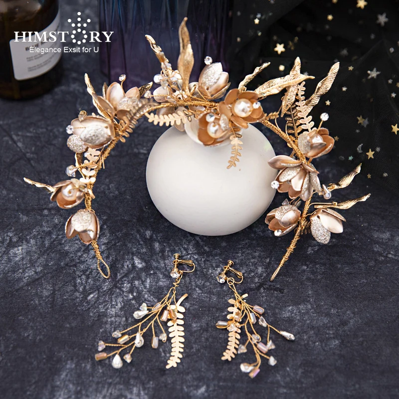 

HIMSTORY Baroque Crowns Leaf Headband Hair Jewelry Wedding Hair Accessories Princess Tiara Handmade Bridal Headpiece Headba