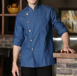 Chef Jacket Denim Restaurant Uniforms Jeans Shirt Autumn Overalls Cooking Men Work Tops
