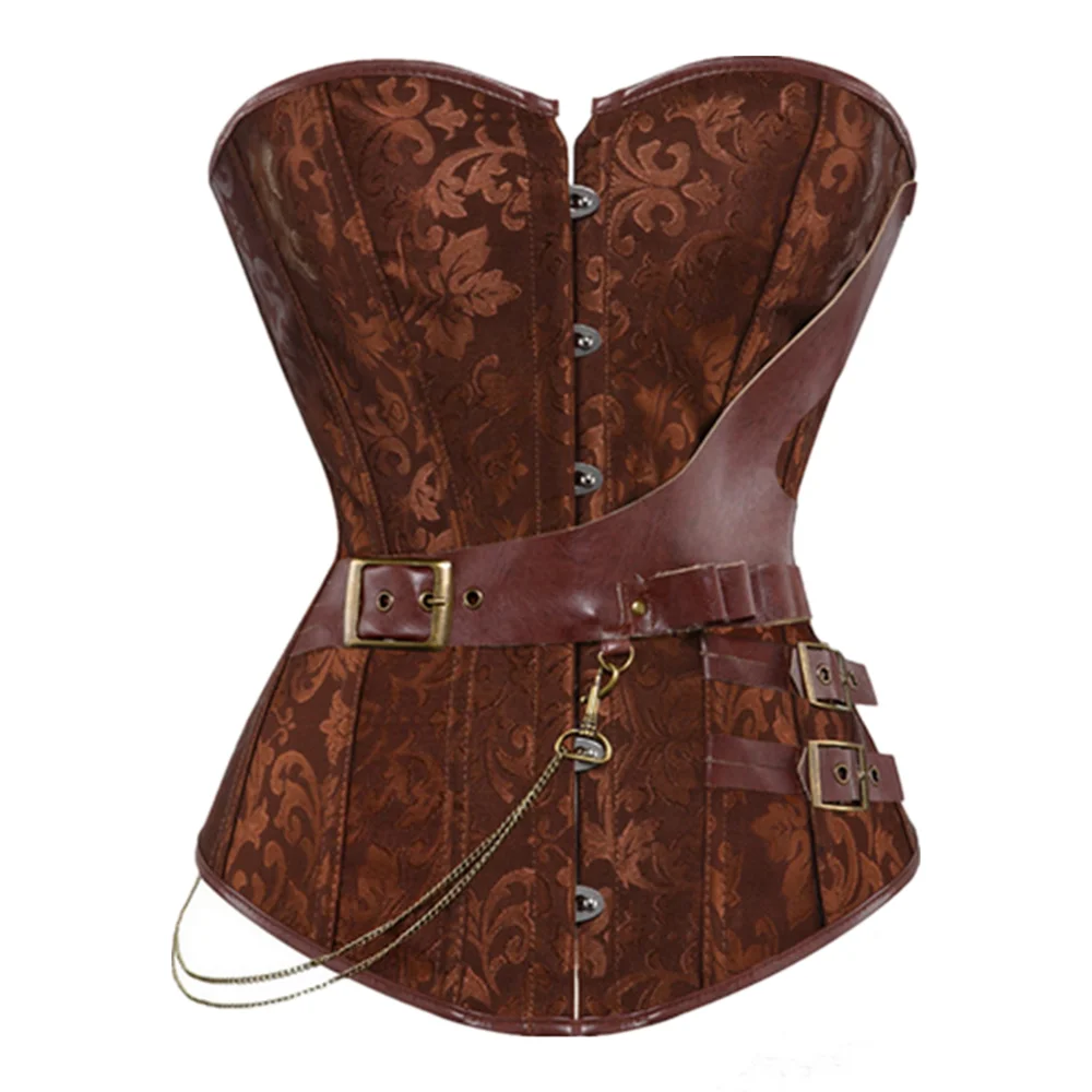 

Steampunk Corset Faux Leather Lingerie Body Shaper Burlesque Gothic Overbust Corsets Top Vintage Brown Black Plus Size S-6XL