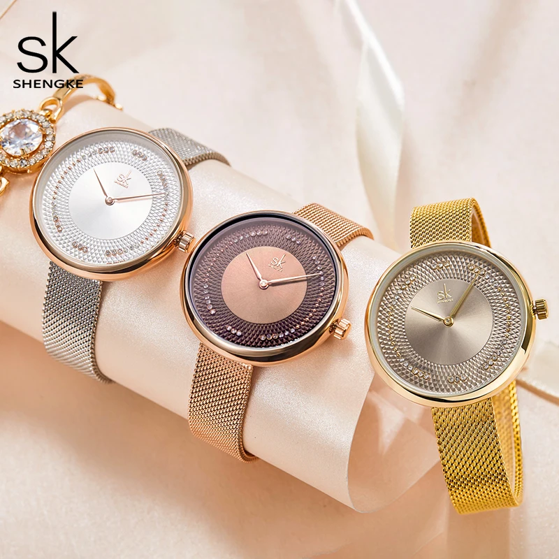 Shengke Women Watches Top Brand Luxury Stainless Steel Strap Wristwatch for Women Rose Clock Stylish Quartz Ladies Watch