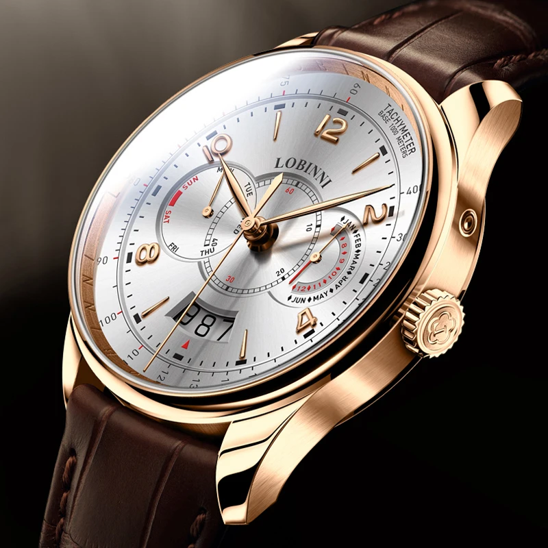 LOBINNI Top Luxury Mens Automatic Mechanical Watch Date Week Multi Function Watch Sapphire Waterproof Clock Relogio Masculino