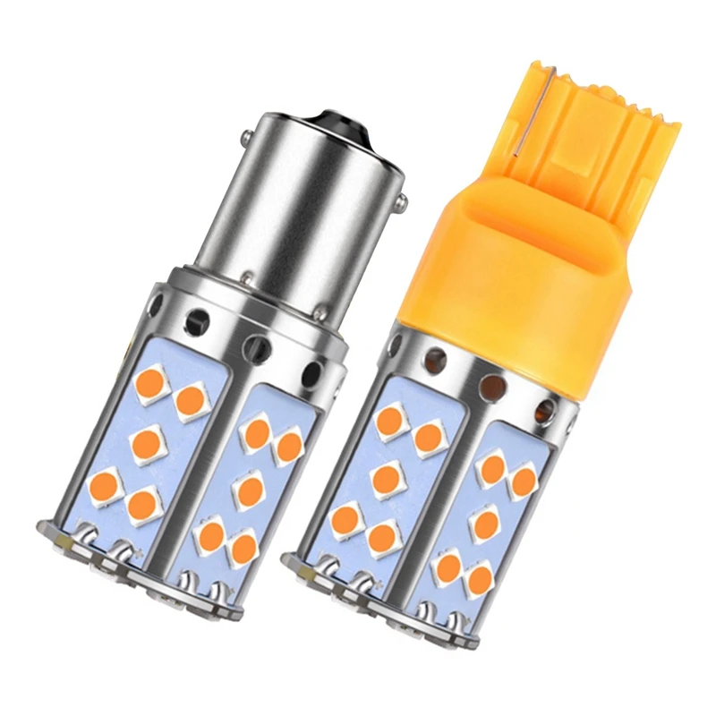 2 Pcs Led Bulb 3030 35Smd Canbus Led Lamp for Car Turn Signal Lights Amber Lighting-T20 7440 & 1156 P21W