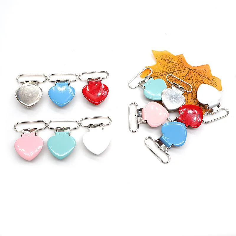 Chenkai 30PCS 1''25mm Heart Metal Suspenders Soothers Holder Clips Dummy Pacifier For DIY Baby Teething Chains Toy Accessarries