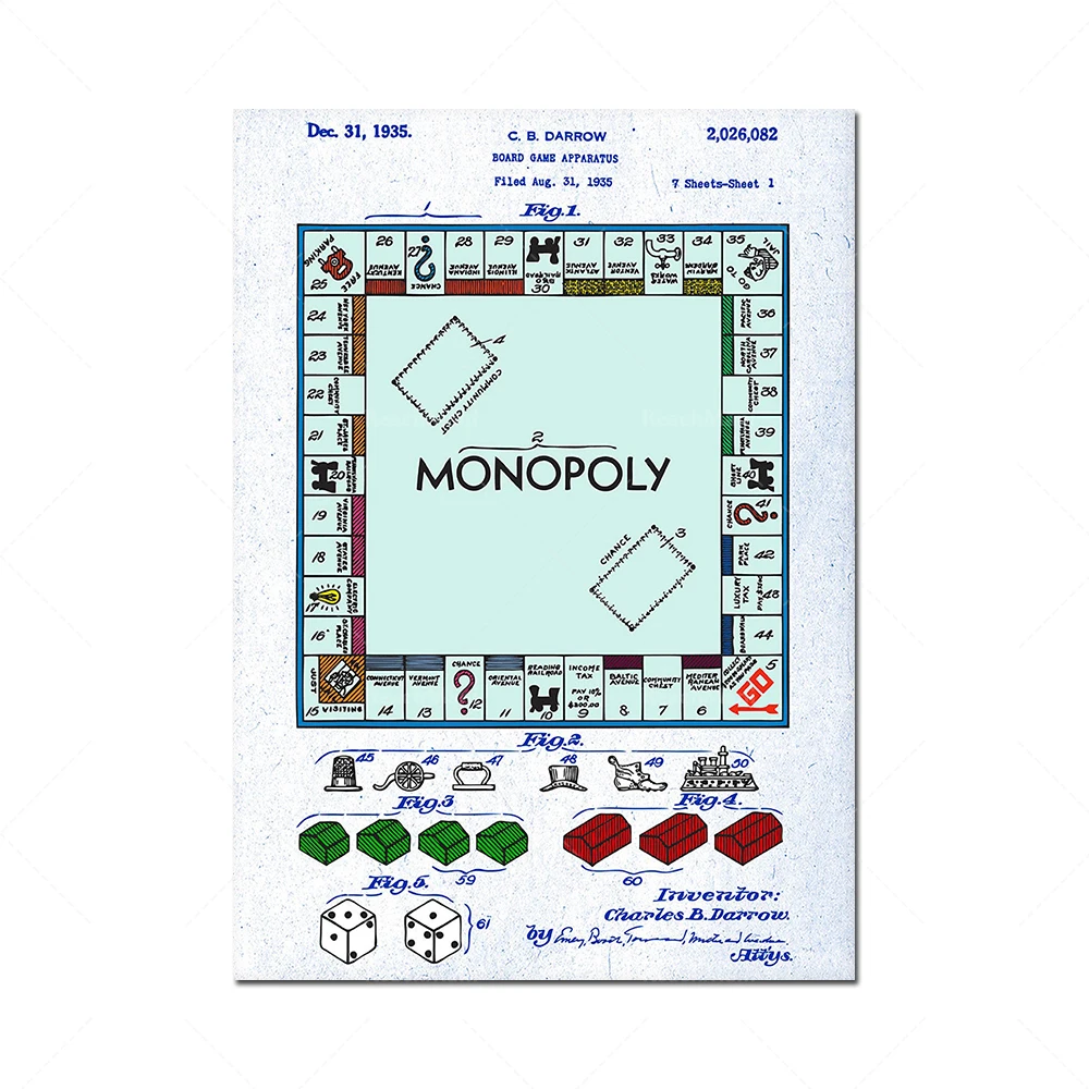 Monopoly color patent Téléchargement numérique, children's room decoration, nursery decoration poster