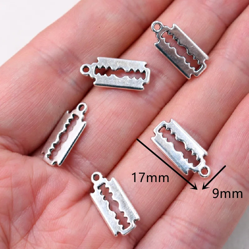40pcs Silver Plated Mini Razor Blades Pendant Hip Hop Bracelet Earrings Metal Accessories DIY Charms For Jewelry Crafts Findings