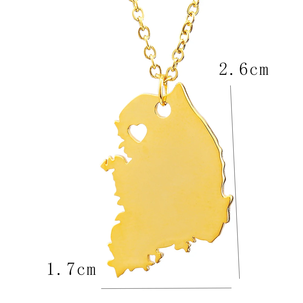 Ethlyn New Gold Color South Korea Map with Flag Pendant Chain Necklaces Stainless Steel Korean Maps Jewelry for Women Men P202