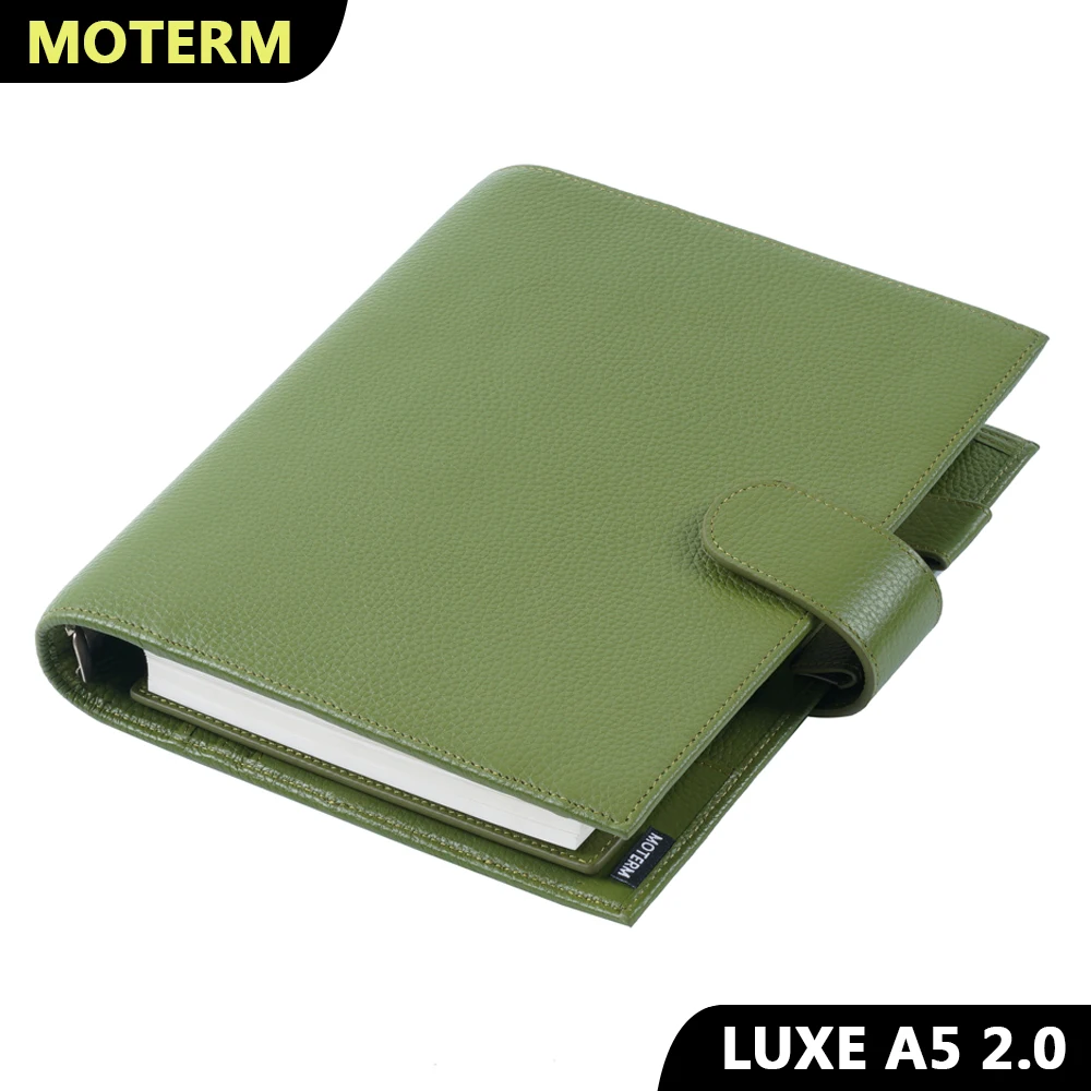 Moterm Luxe 2.0 Series A5 Size Planner Pebbled Grain Leather Notebook with 30MM Ring Agenda Organizer Notepad Journal Sketchbook