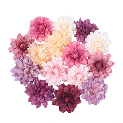 5PCS Dahlia Artificial Silk Flowers Heads For Wedding Home Decoration DIY Wreath Gift Box Scrapbooking Craft Fake Flower Head