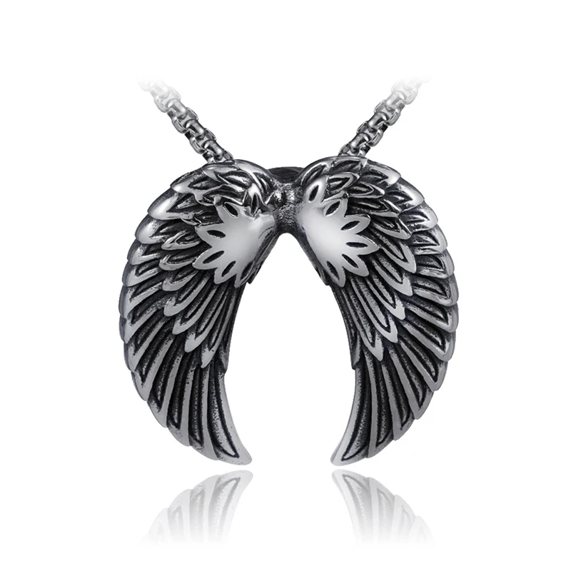 Fashion Vintage Stainless Steel Eagle Wings Pendant Necklace Antique Gothic Feather Silver Color Male Jewelry Accessories LN3016