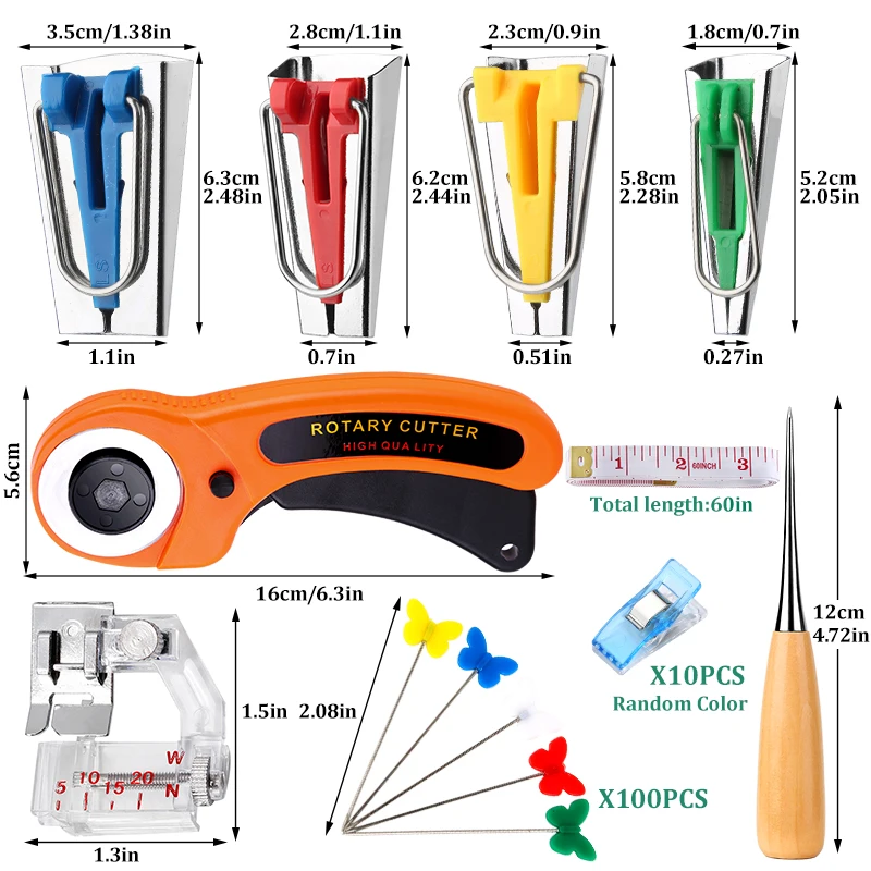 IMZAY Bias Tape Makers Set Sewing Fabric Bias Tape Making Kit Bias Tape Maker Tools Leather Rotary Cutting Knife Accessories Kit