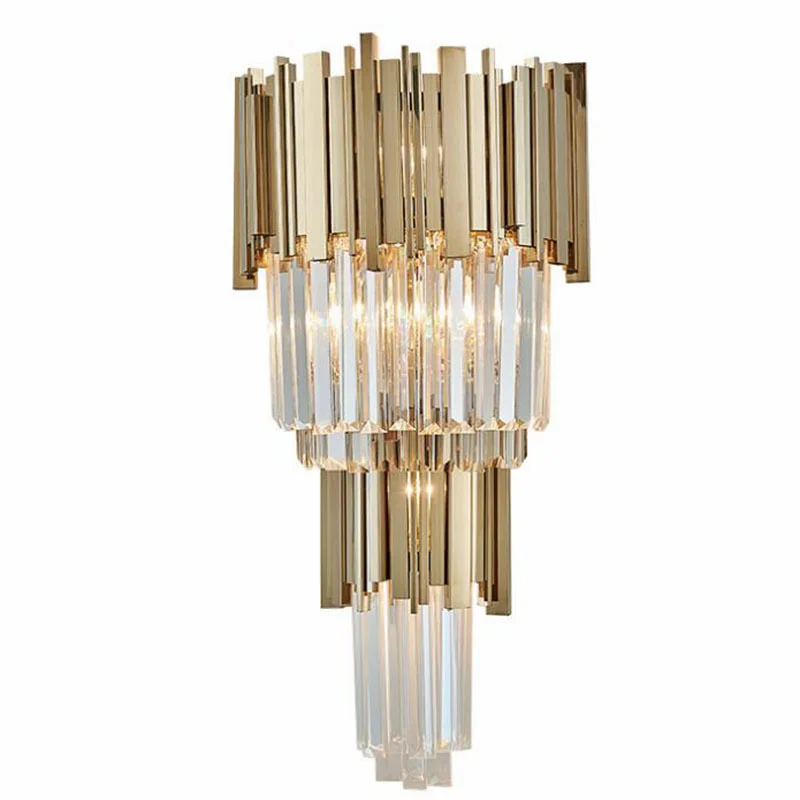 

2018 New design luxury crystal lamp luster gold applique wall fixture modern home LED wall lamp height 80cm